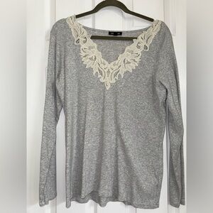 Express Heather Gray Long Sleeve with Lace Accent